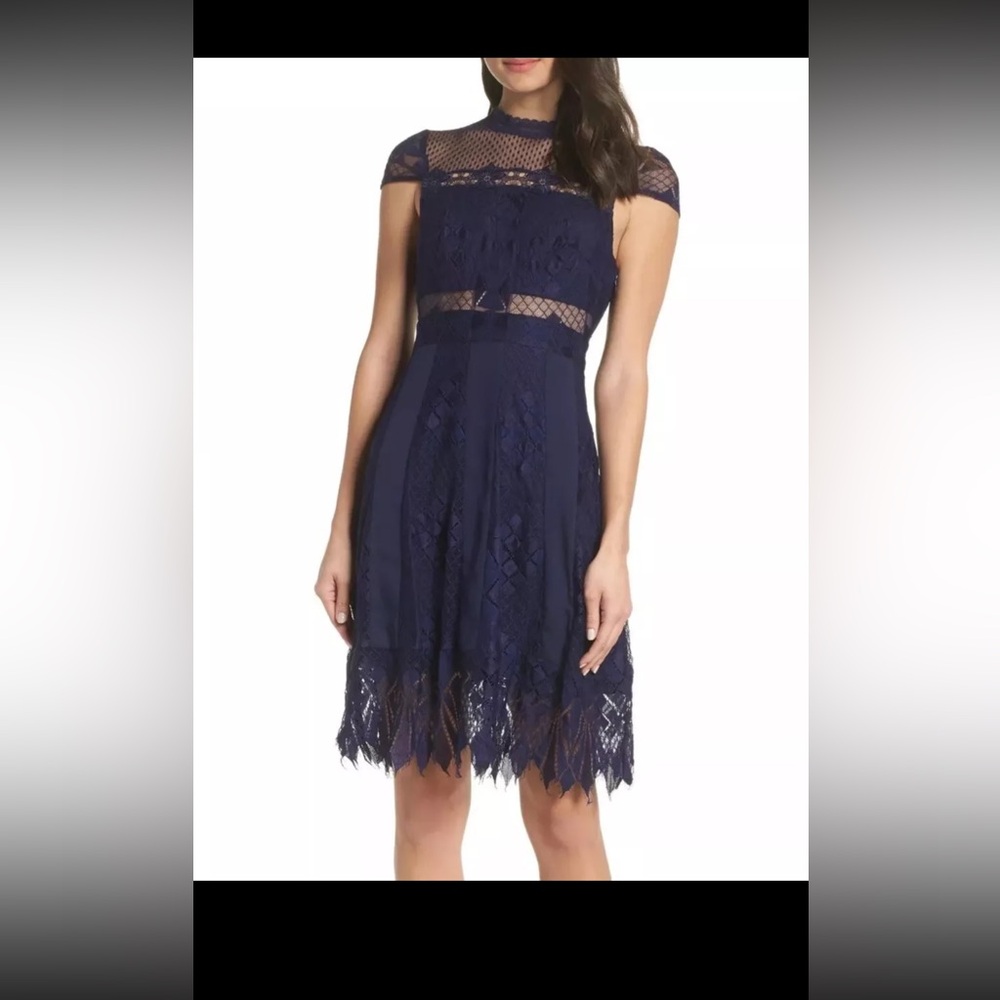 NWT Anthropologie Foxiedox Bravo Zulu Lace Fit & Flare Dress S m 4 Blue - Picture 1 of 4